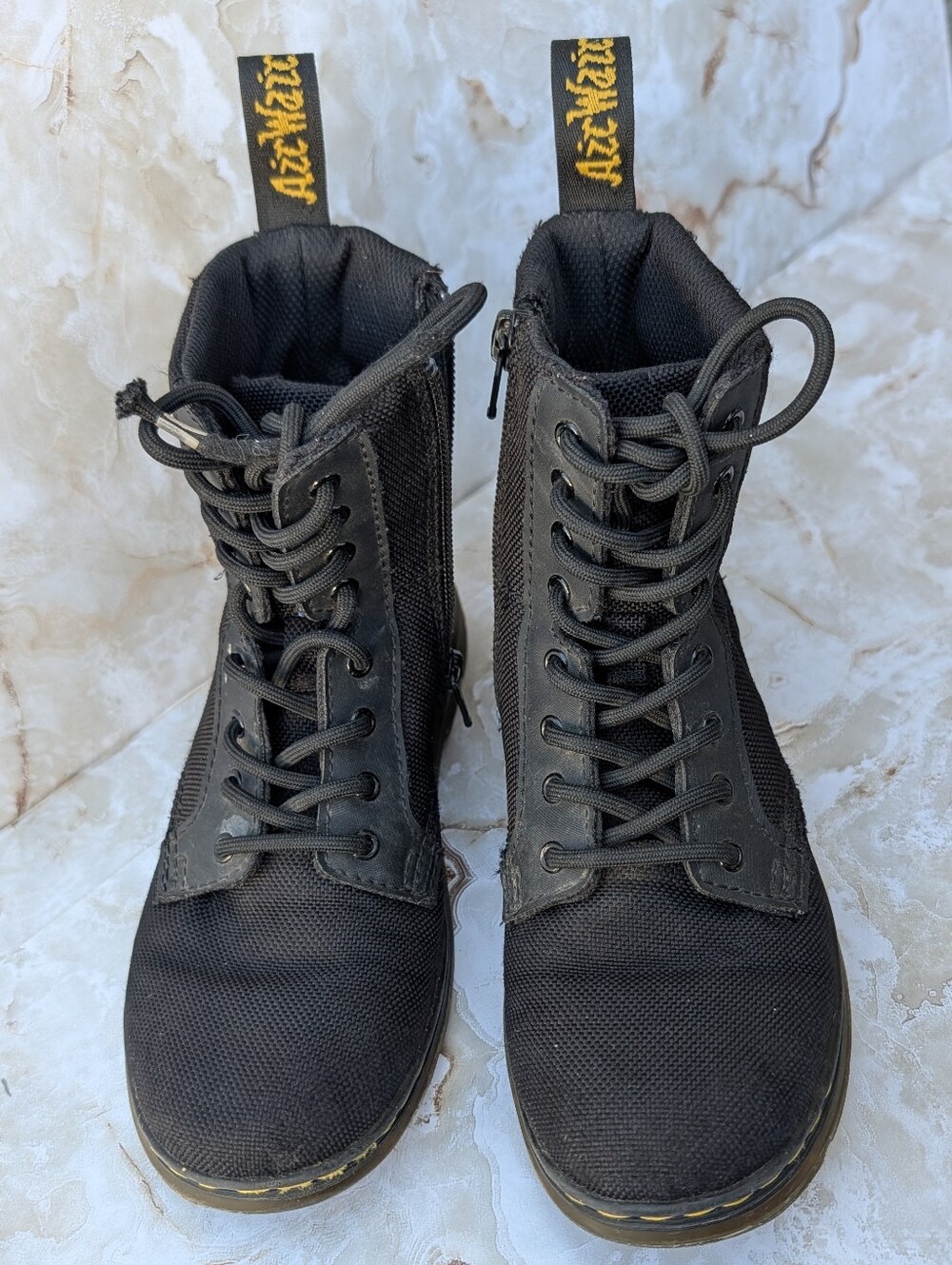 Dr. Martens Black Lace-Up Canvas Boots with Side Zipper Kids Sz 2